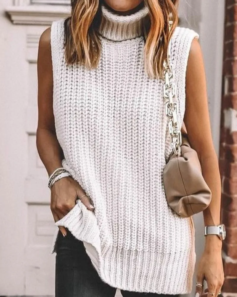 Casual Pile Collar High-collared Sweaters Mini Dresses Black