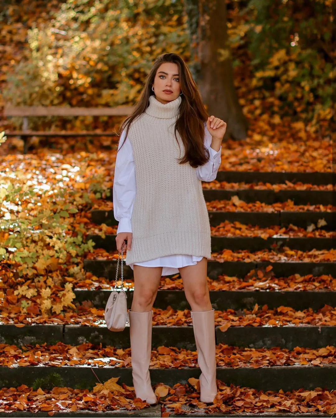 Casual Pile Collar High-collared Sweaters Mini Dresses Black