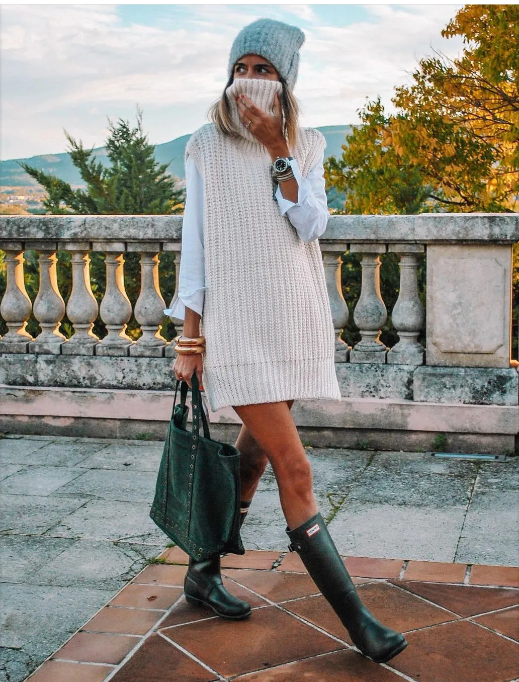 Casual Pile Collar High-collared Sweaters Mini Dresses Black