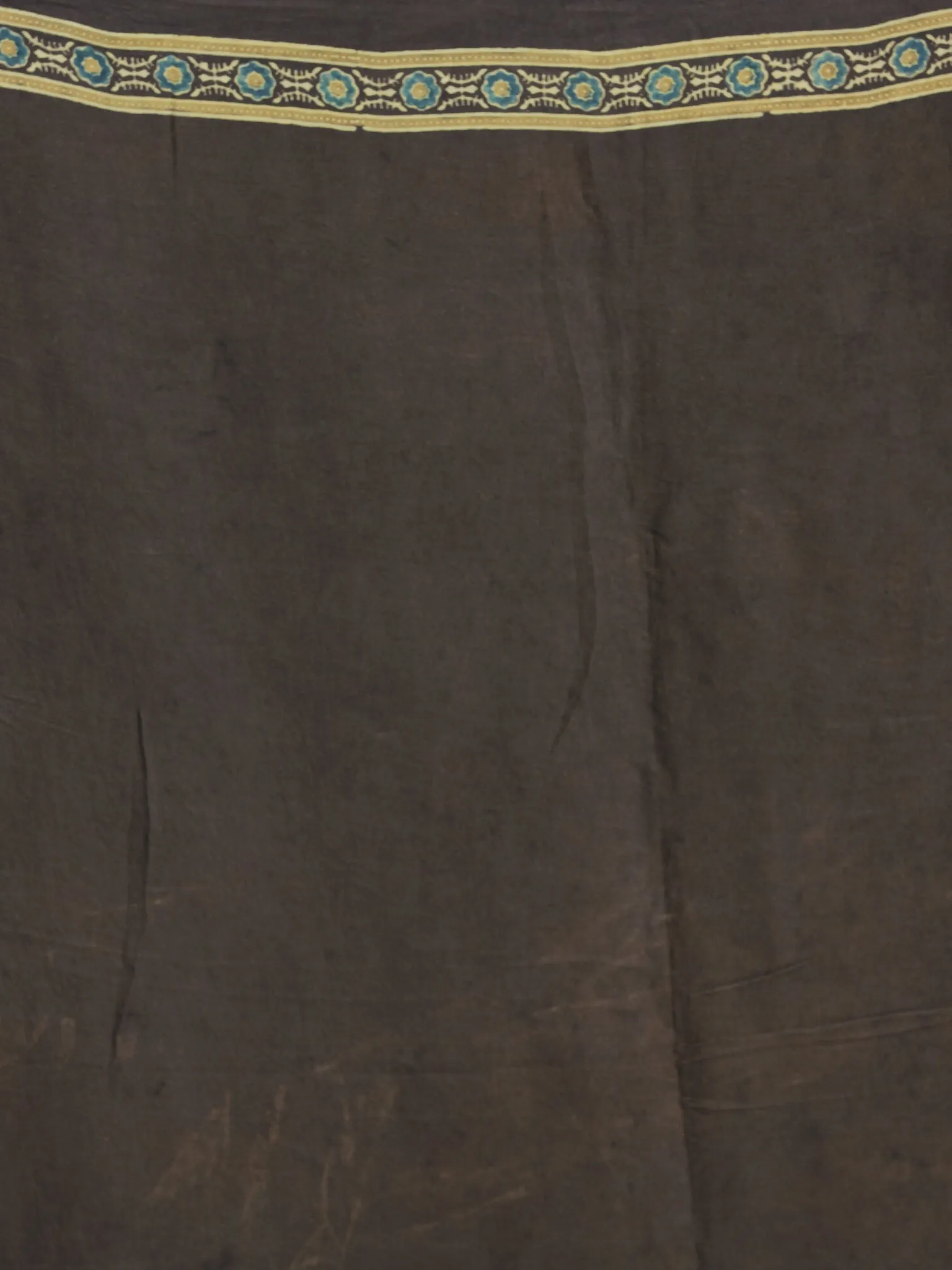Charcoal Black Indigo Olive Green Ajrakh Hand Block Printed Modal Silk Saree - S031704130