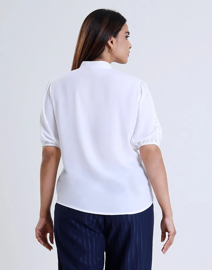 Chinese Collar Blouse With Lace Detail