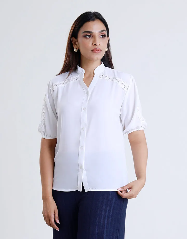 Chinese Collar Blouse With Lace Detail