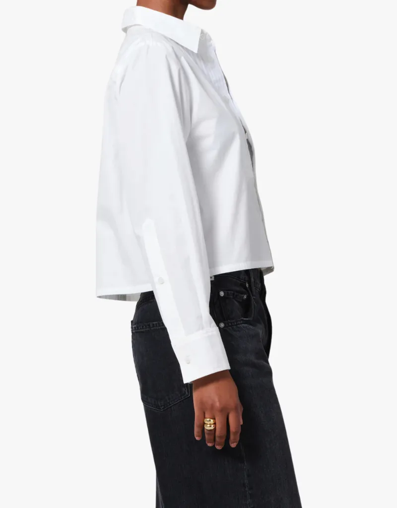 Citizens of Humanity Fino Boxy Cropped Tuxedo Button Up Shirt in White