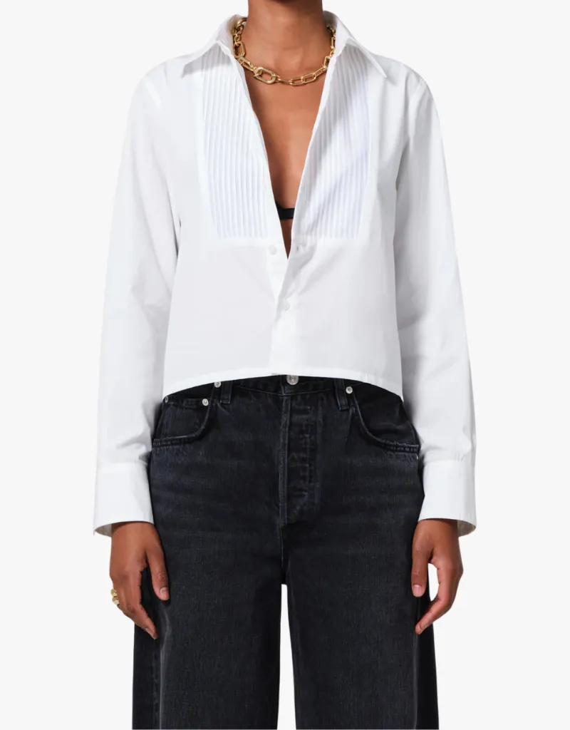 Citizens of Humanity Fino Boxy Cropped Tuxedo Button Up Shirt in White