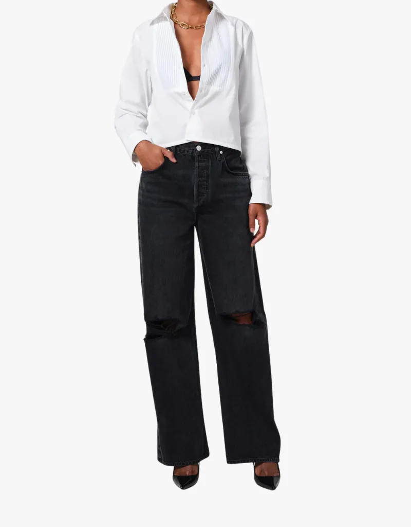 Citizens of Humanity Fino Boxy Cropped Tuxedo Button Up Shirt in White