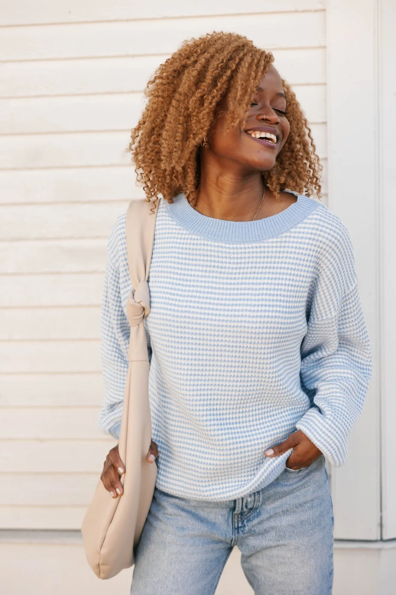 Clara Sweater in Blue/Ivory Stripe