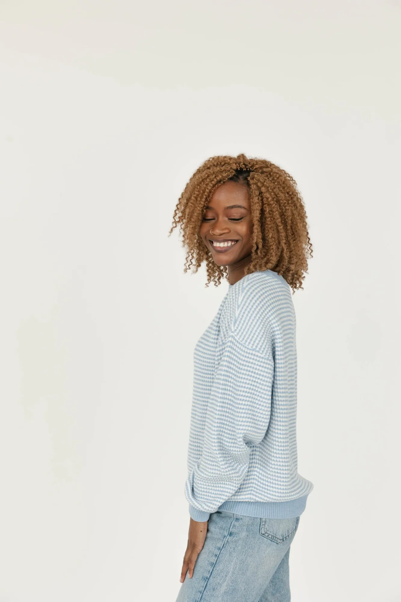 Clara Sweater in Blue/Ivory Stripe