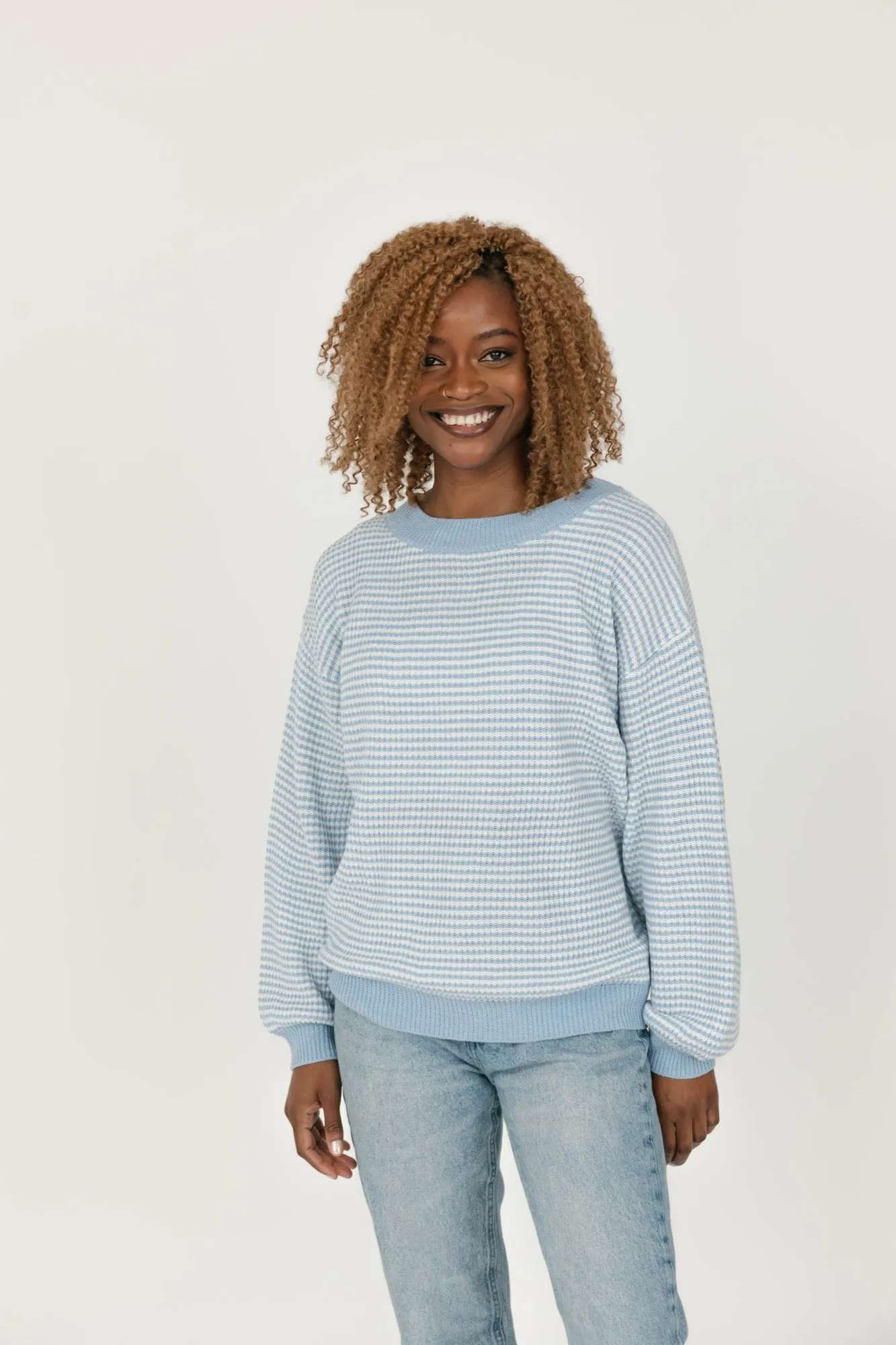 Clara Sweater in Blue/Ivory Stripe