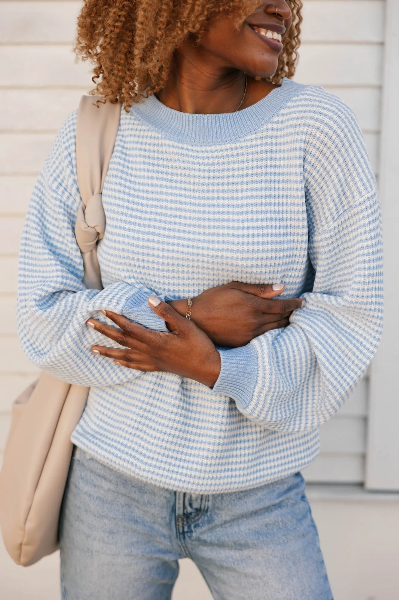 Clara Sweater in Blue/Ivory Stripe
