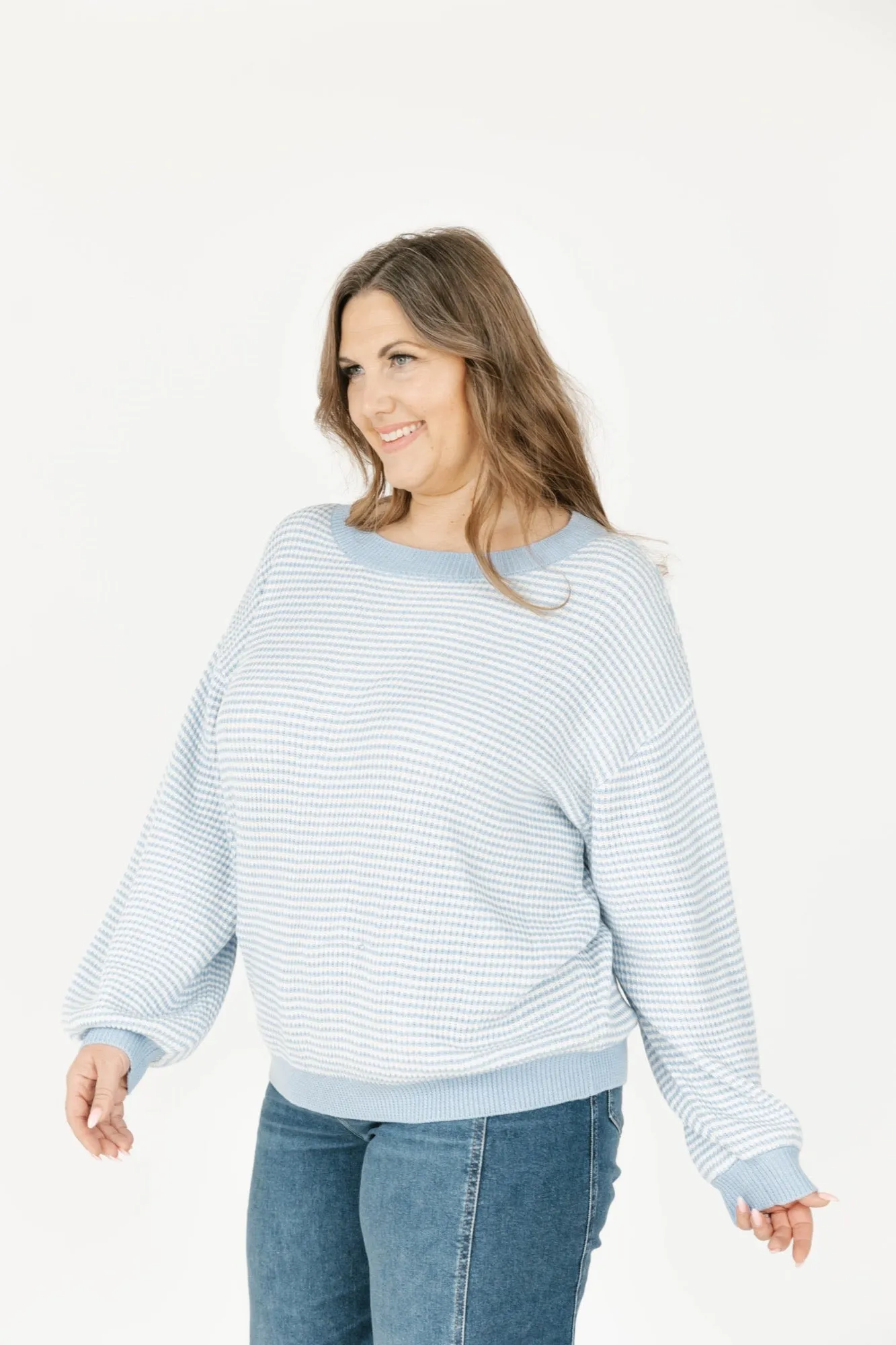 Clara Sweater in Blue/Ivory Stripe