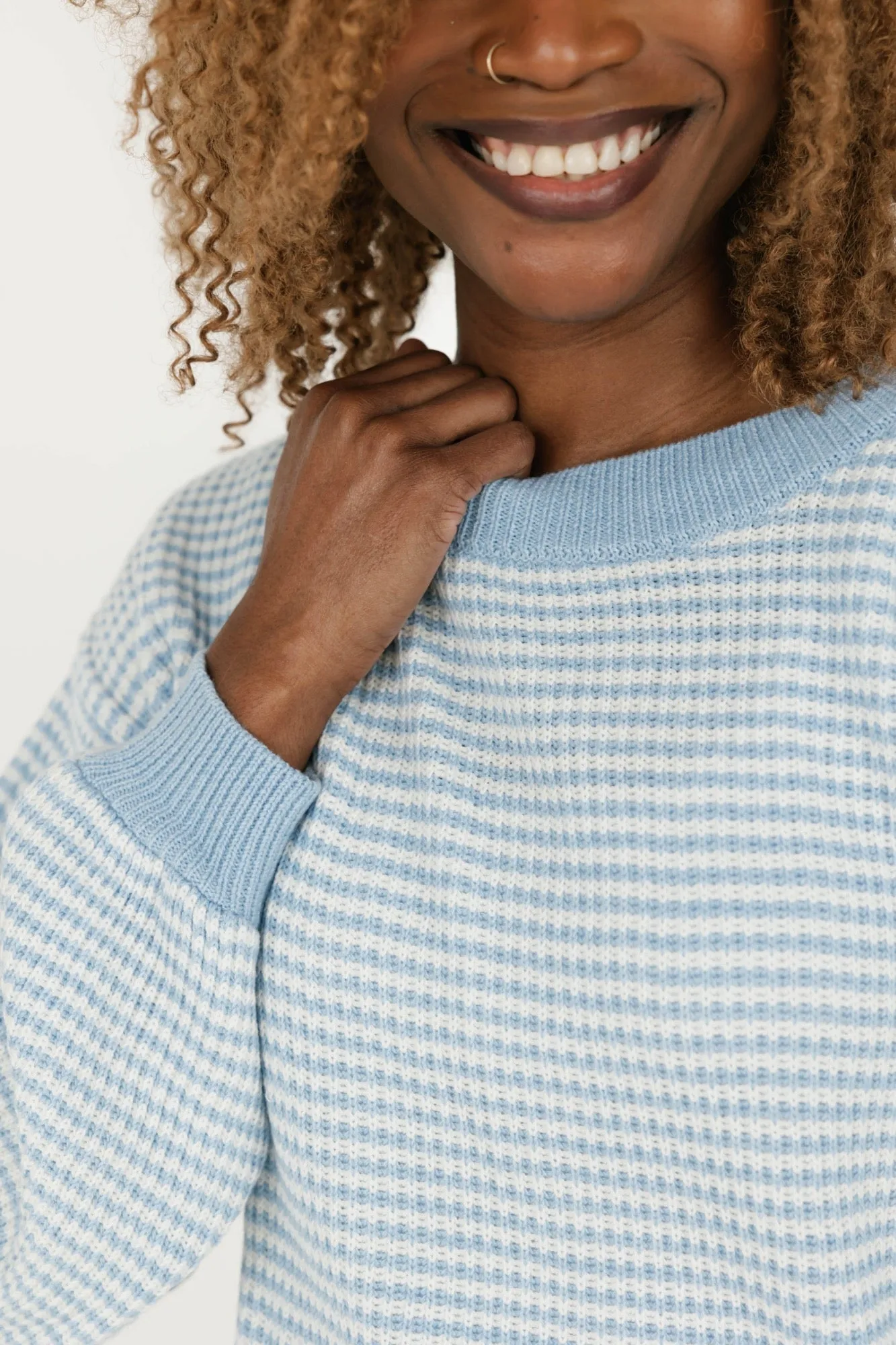Clara Sweater in Blue/Ivory Stripe
