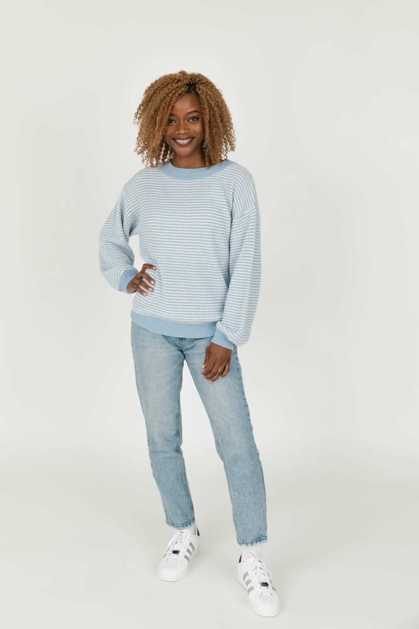 Clara Sweater in Blue/Ivory Stripe