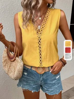 Clara™ | Vintage Lace Trim V-Neck Blouse