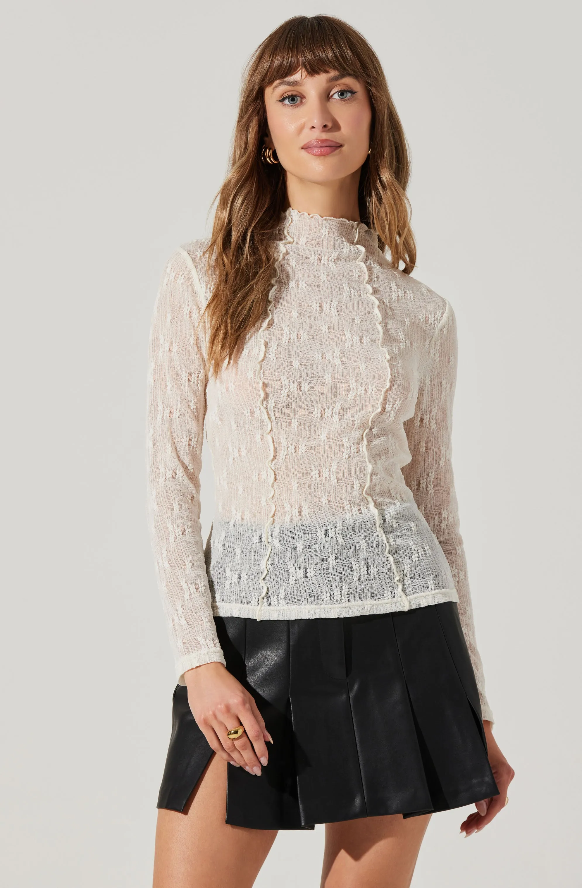 Colleen Mock Neck Lace Top