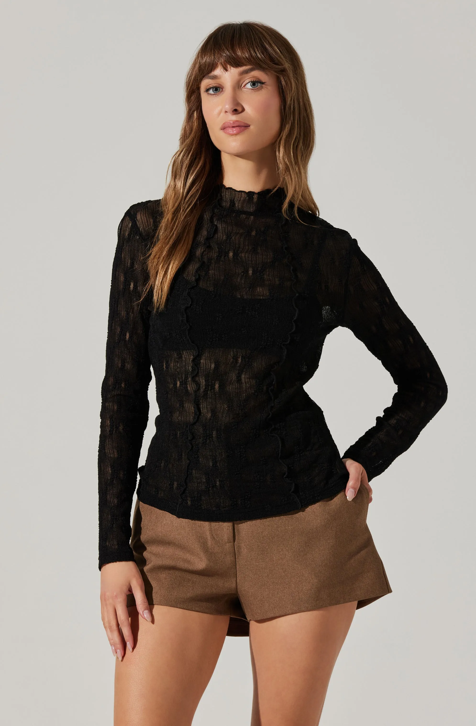 Colleen Mock Neck Lace Top