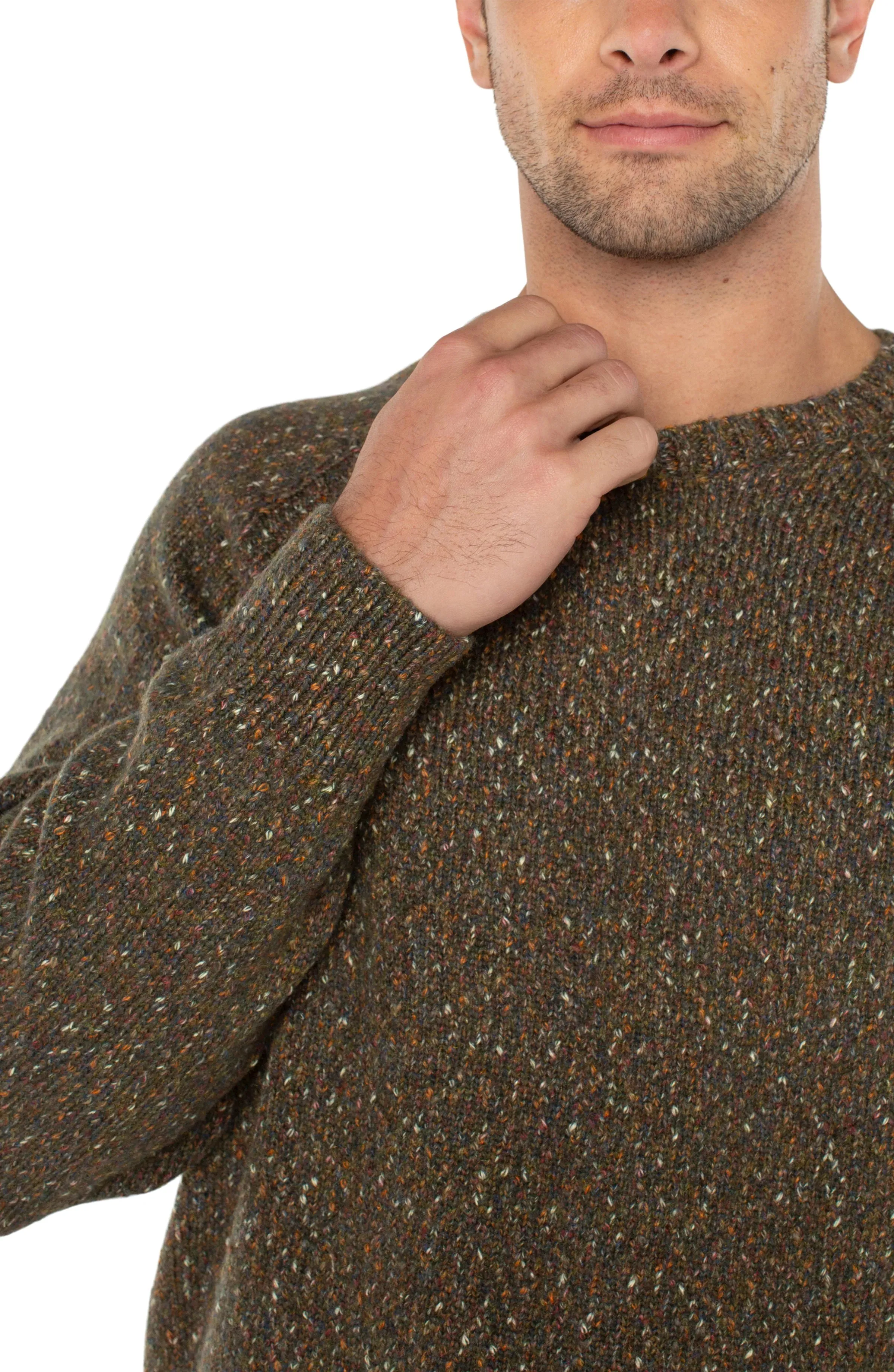Crew Neck Raglan Sweater - Olive multi