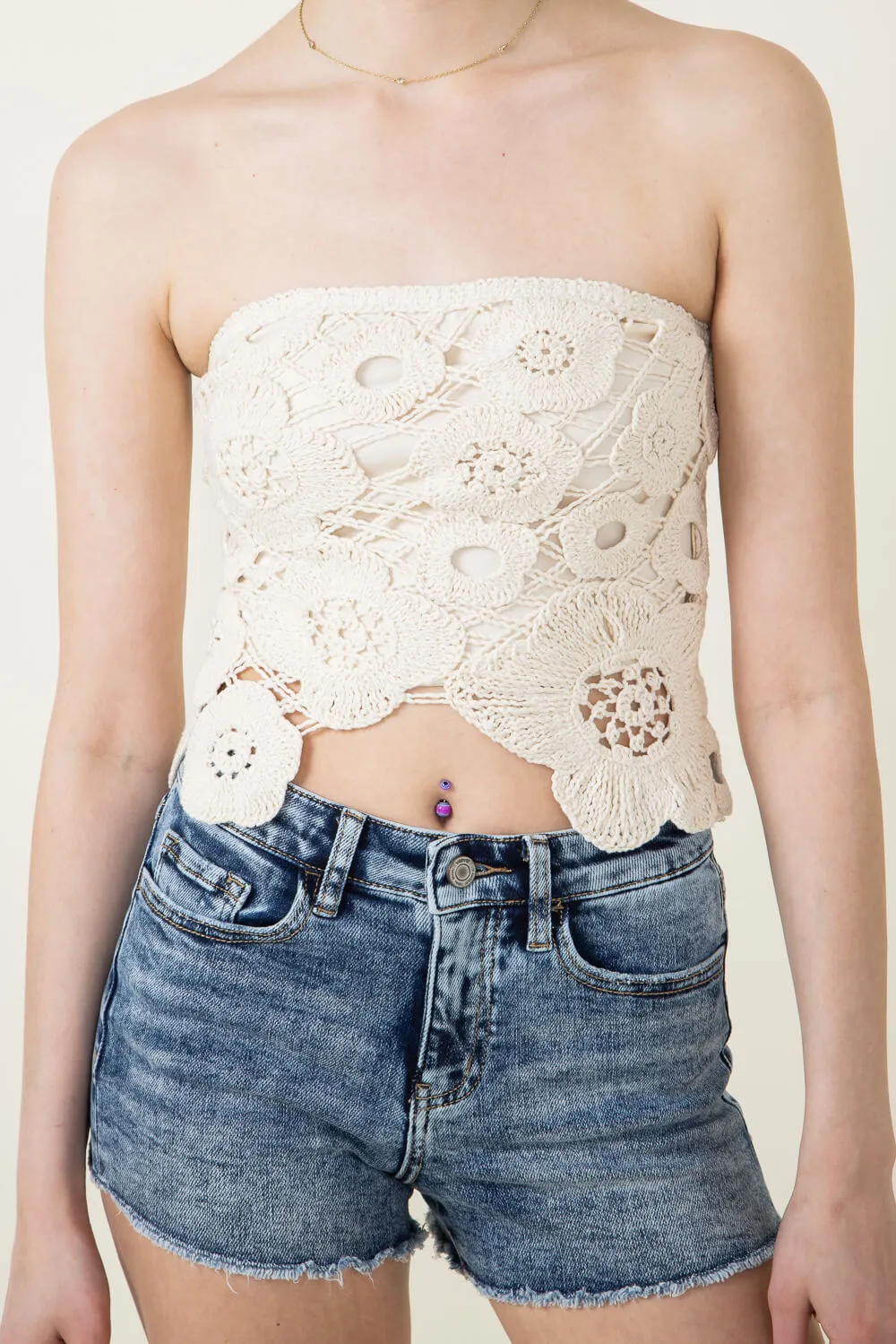 Crochet Flyaway Lace Tube Top for Women in Natural | IBT30310-NATURAL