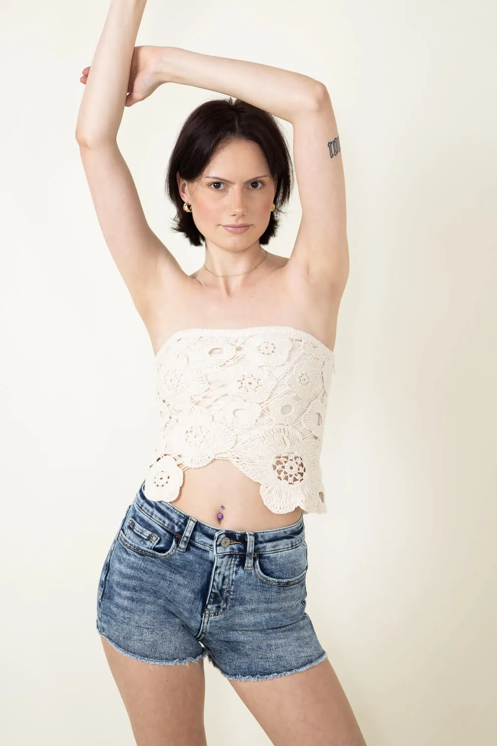 Crochet Flyaway Lace Tube Top for Women in Natural | IBT30310-NATURAL
