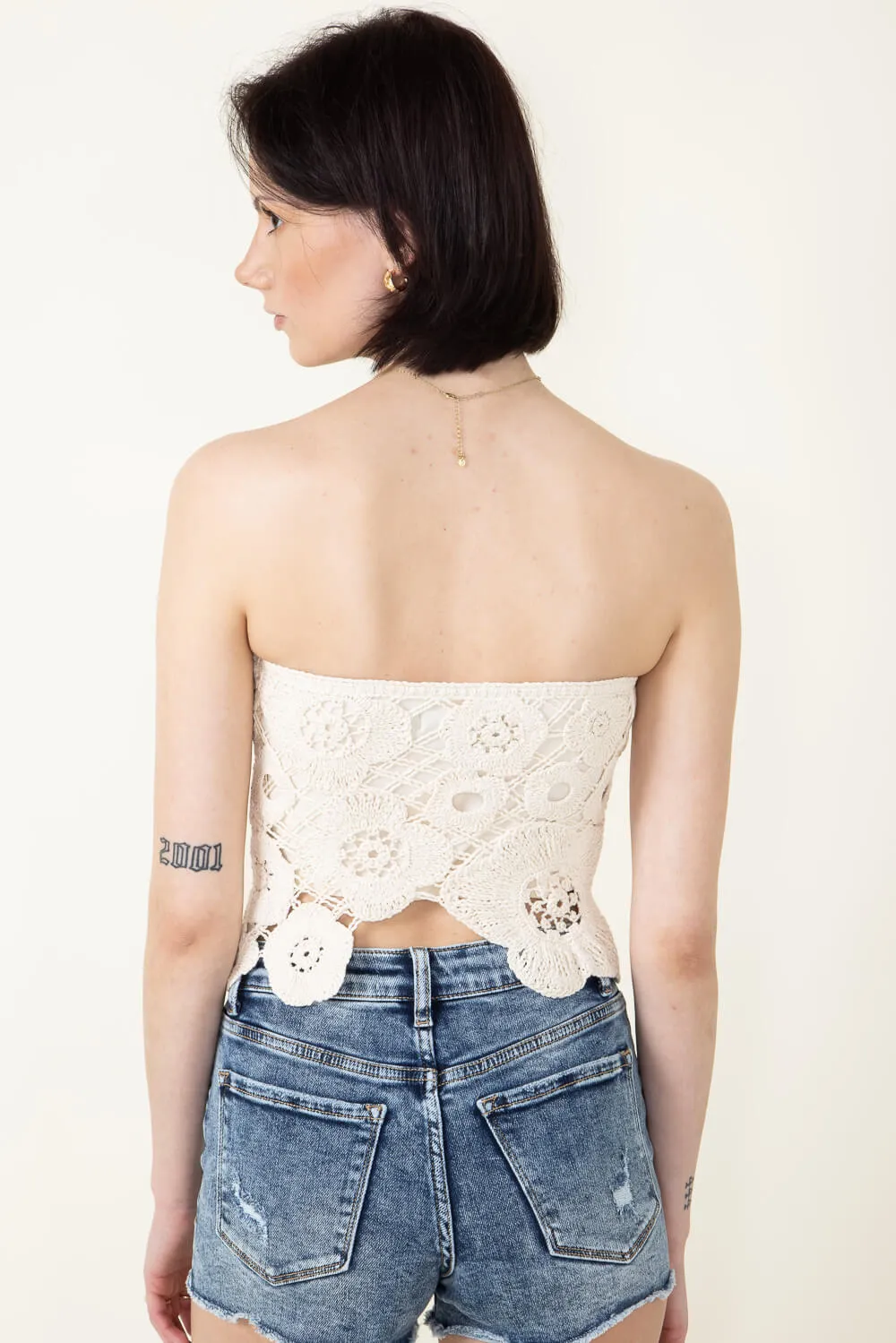 Crochet Flyaway Lace Tube Top for Women in Natural | IBT30310-NATURAL