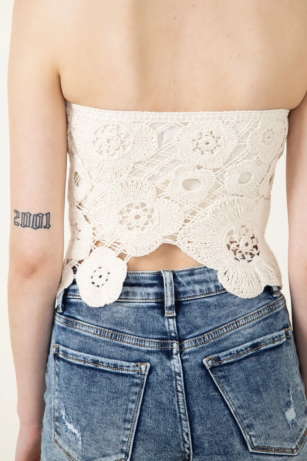 Crochet Flyaway Lace Tube Top for Women in Natural | IBT30310-NATURAL