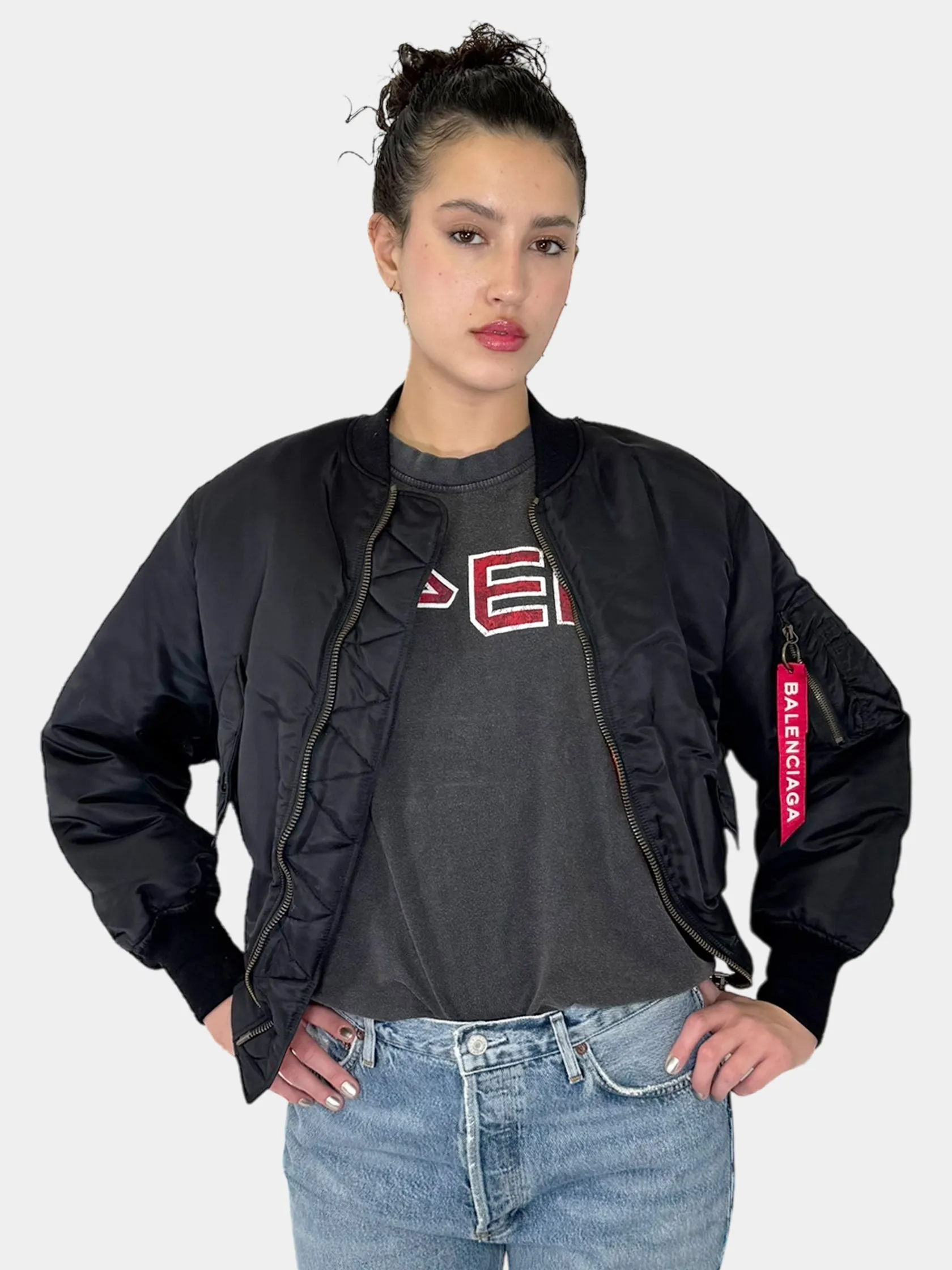 Crop Puffer Bomber Jacket - Size 36