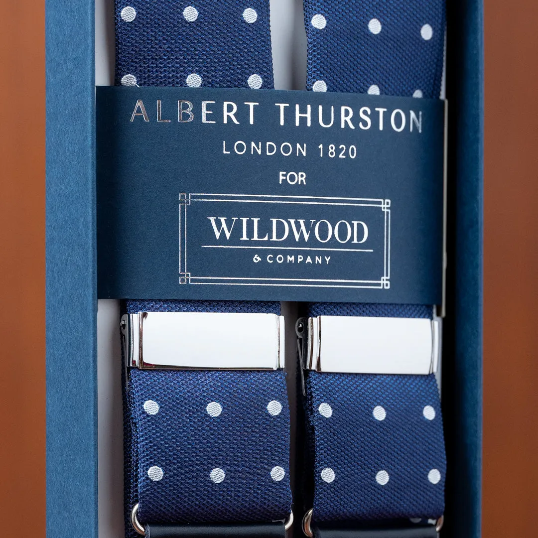 Dark Blue with White Polka Dots Silk Suspenders
