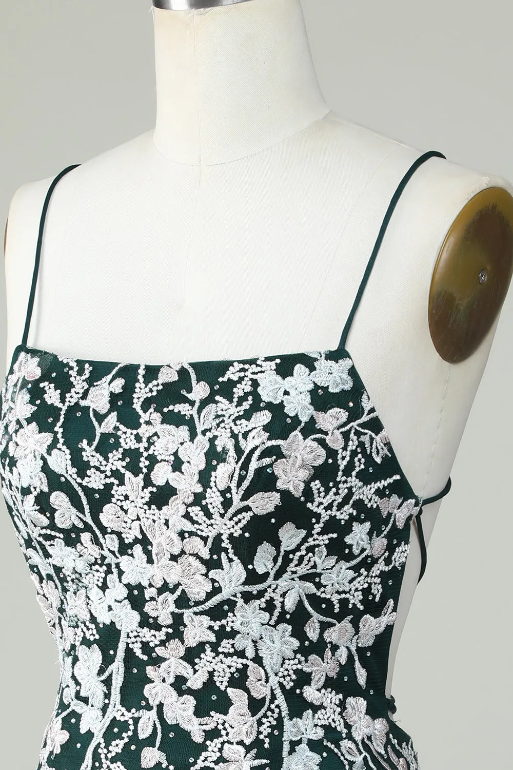 Dark Green Bodycon Spaghetti Straps Homecoming Dress With Appliques