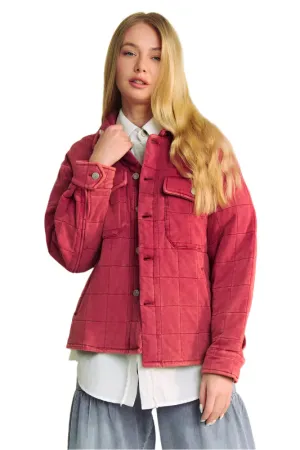 Davi & Dani Quilted Button Down Shacket with Chest Pockets