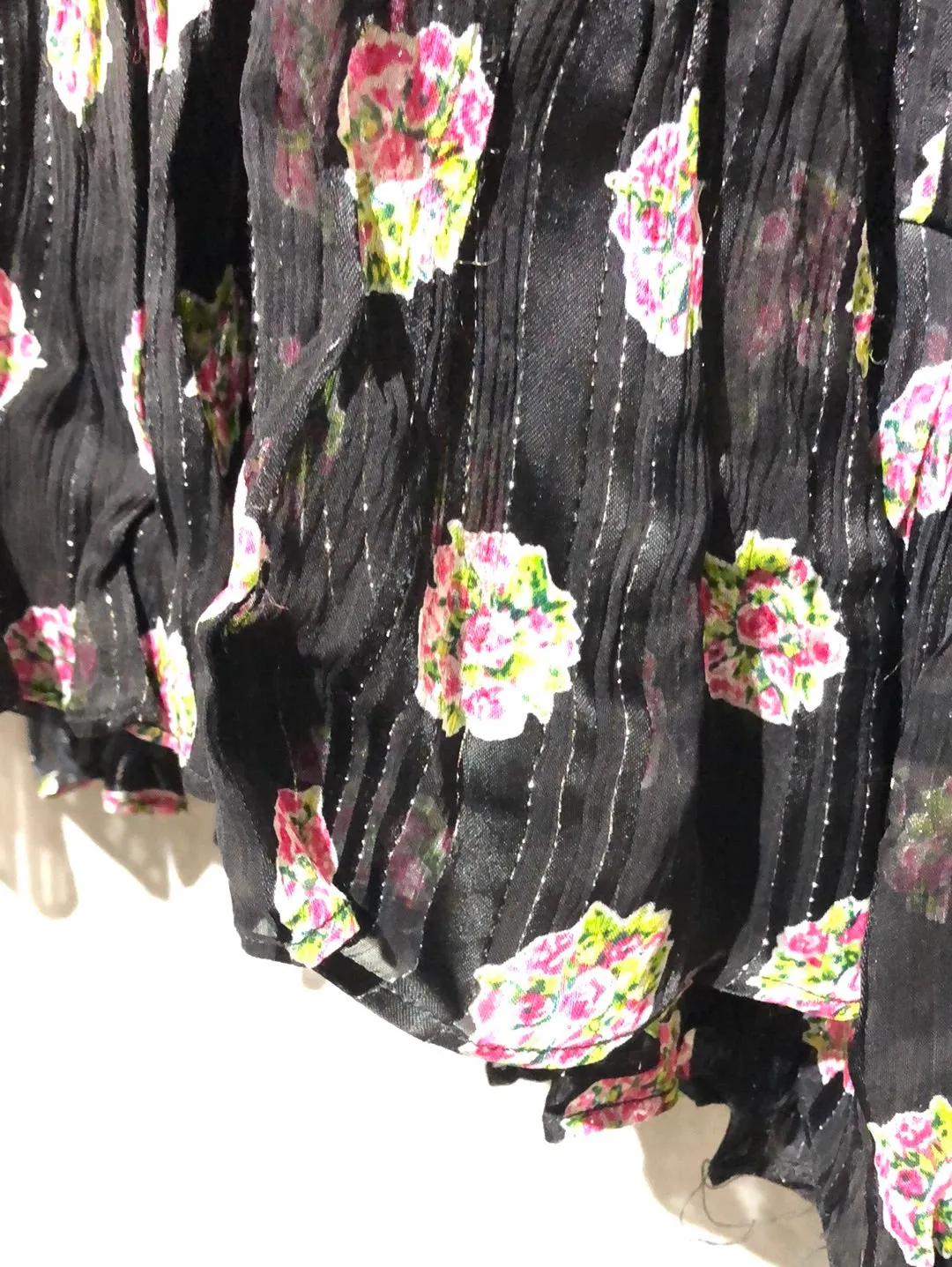 DERHY Black With Pink Fower Bell Sleeve MIni Dress