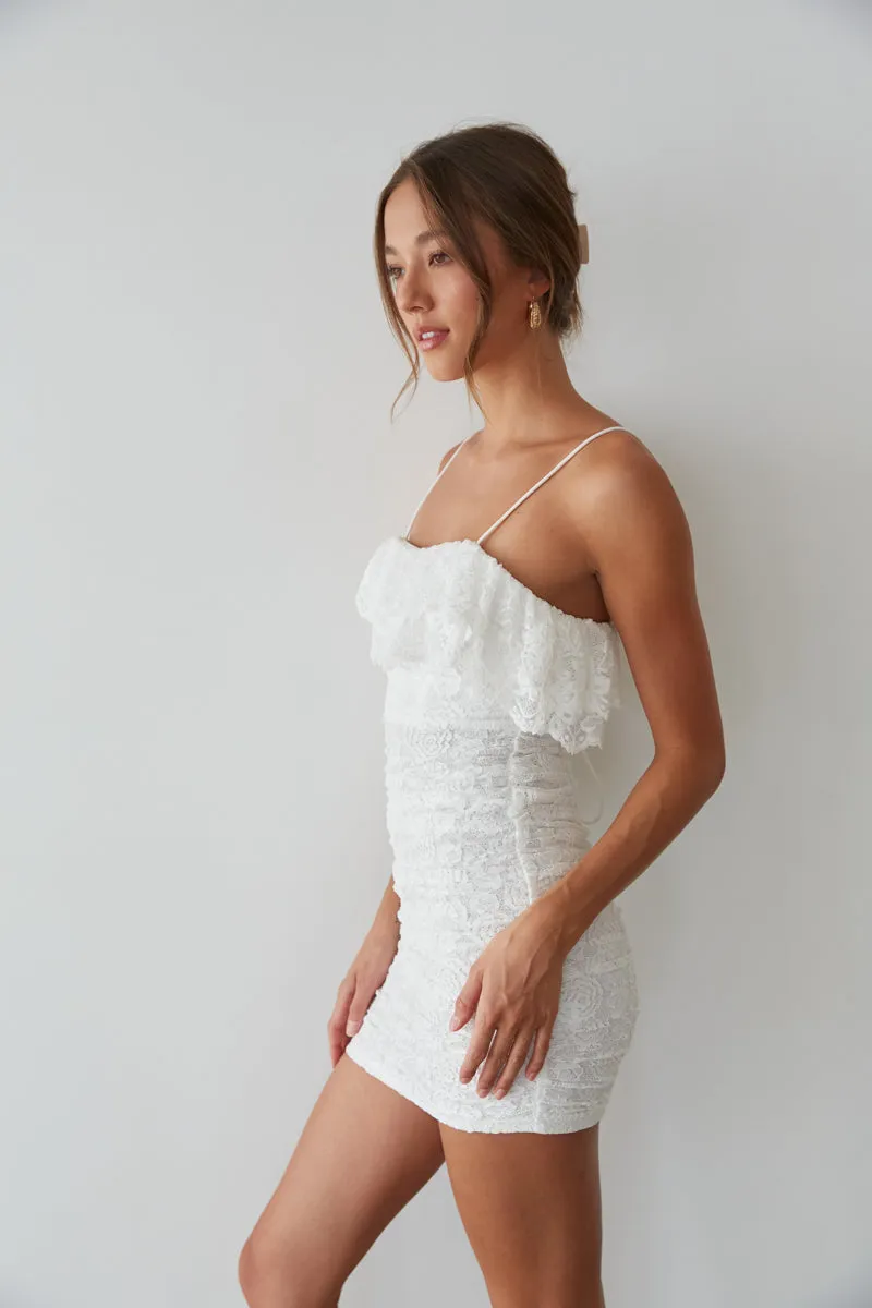 Devyn Lace Ruffle Bodycon Mini Dress