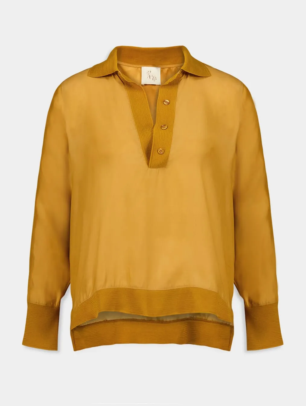 Diane Mustard Silk V-Neck Blouse