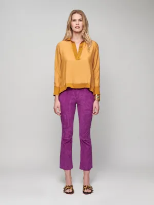Diane Mustard Silk V-Neck Blouse