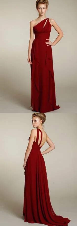 Elegant One Shoulder Long Chiffon Prom Dress-322695