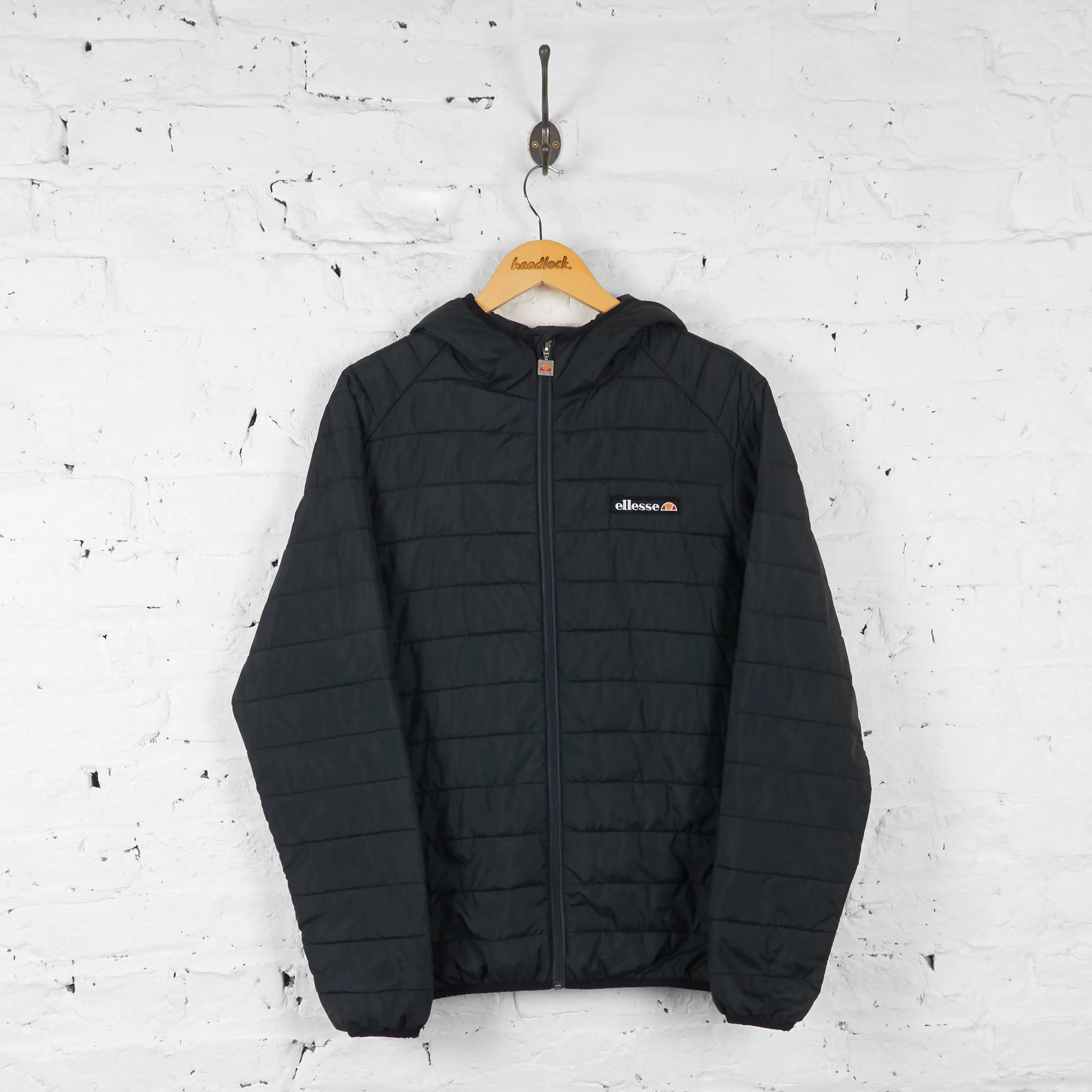Ellesse Quilted Hooded Jacket Coat - Black - M