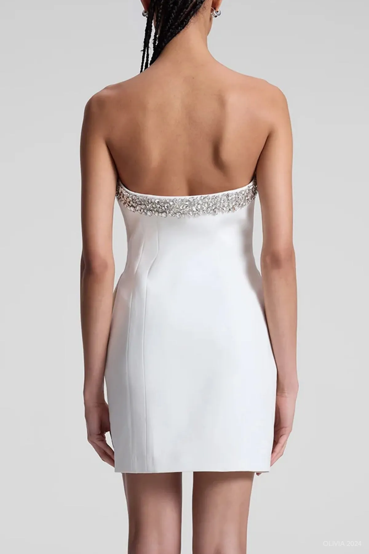 Elsie Strapless Embellished Mini Dress in White