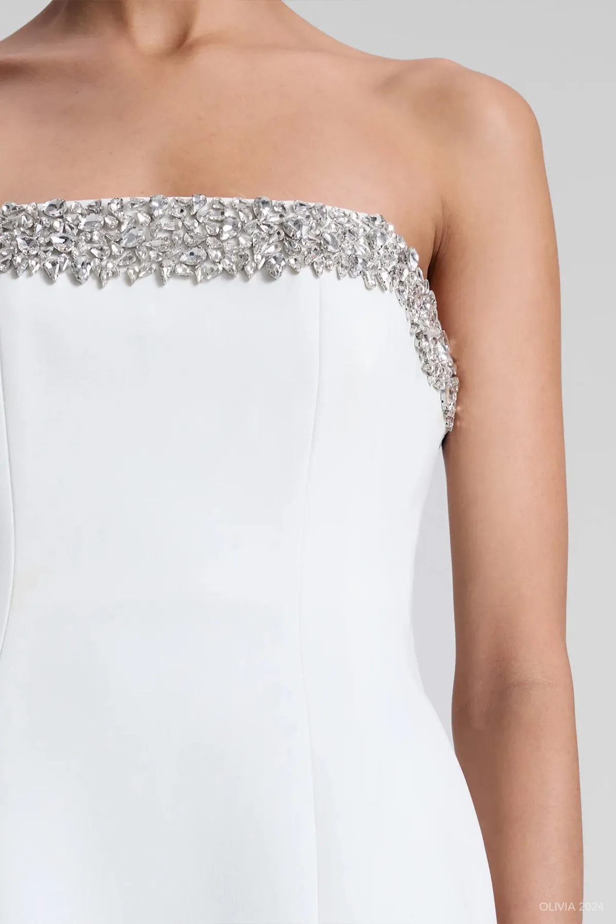 Elsie Strapless Embellished Mini Dress in White