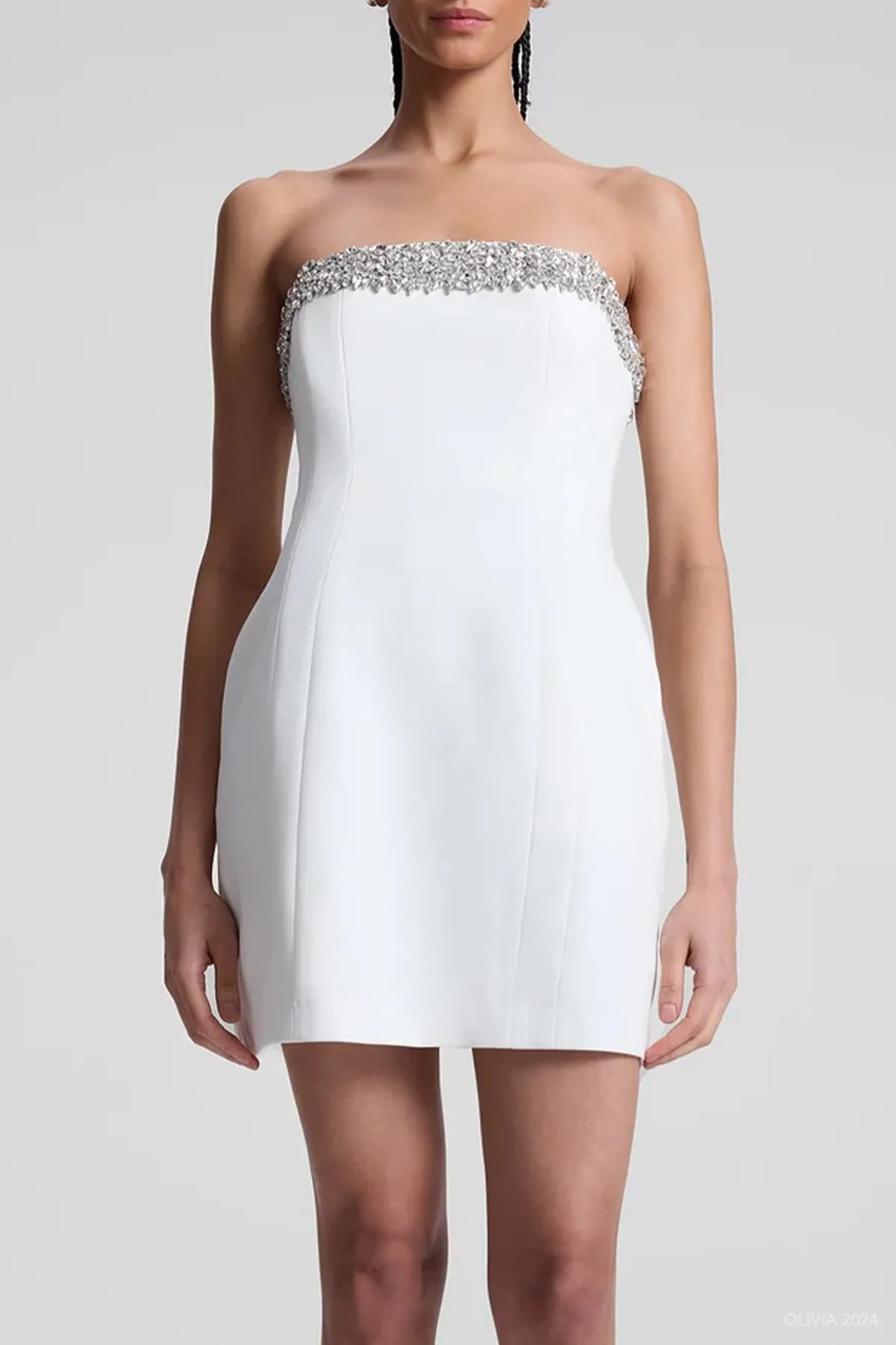 Elsie Strapless Embellished Mini Dress in White