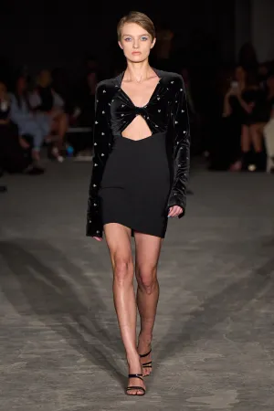 Embellished Velvet Double Twist Long Sleeve Mini Dress