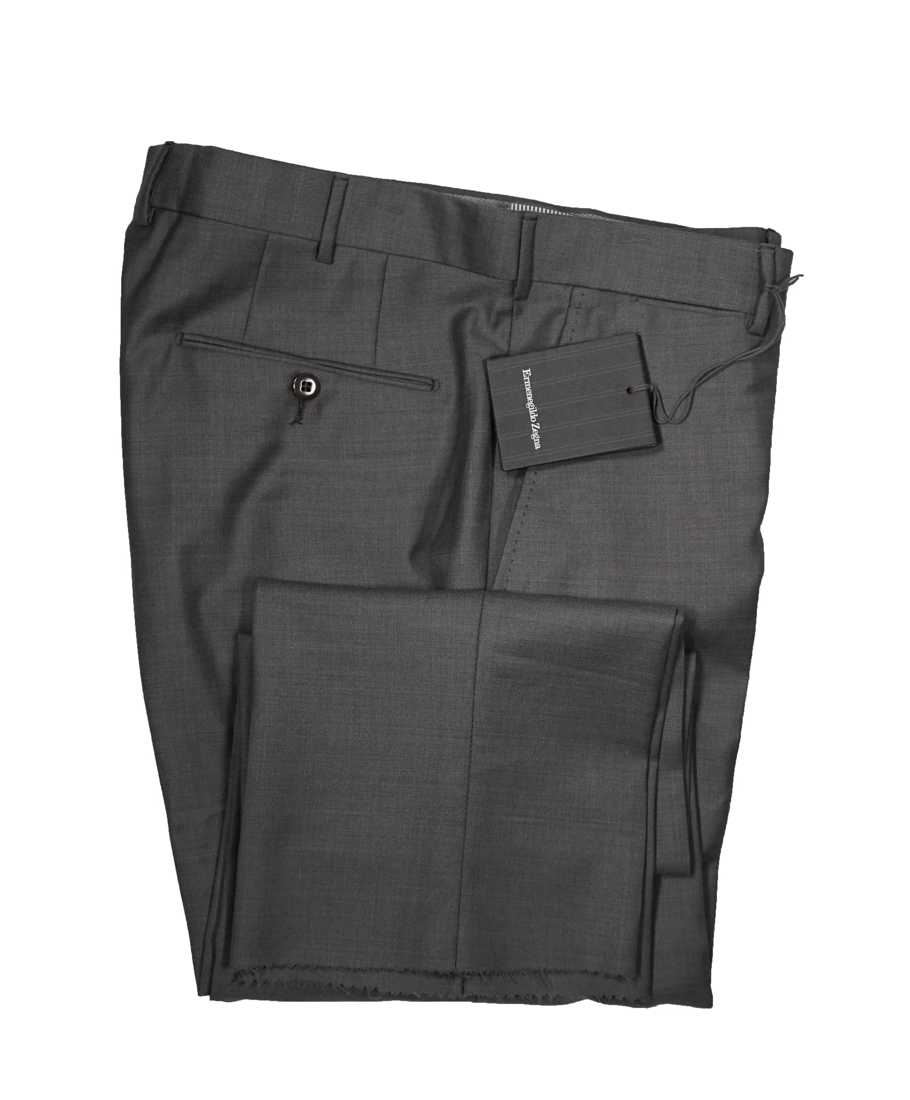 ERMENEGILDO ZEGNA - Medium Gray “TROFEO" Flat Front Wool Trousers  - 35W