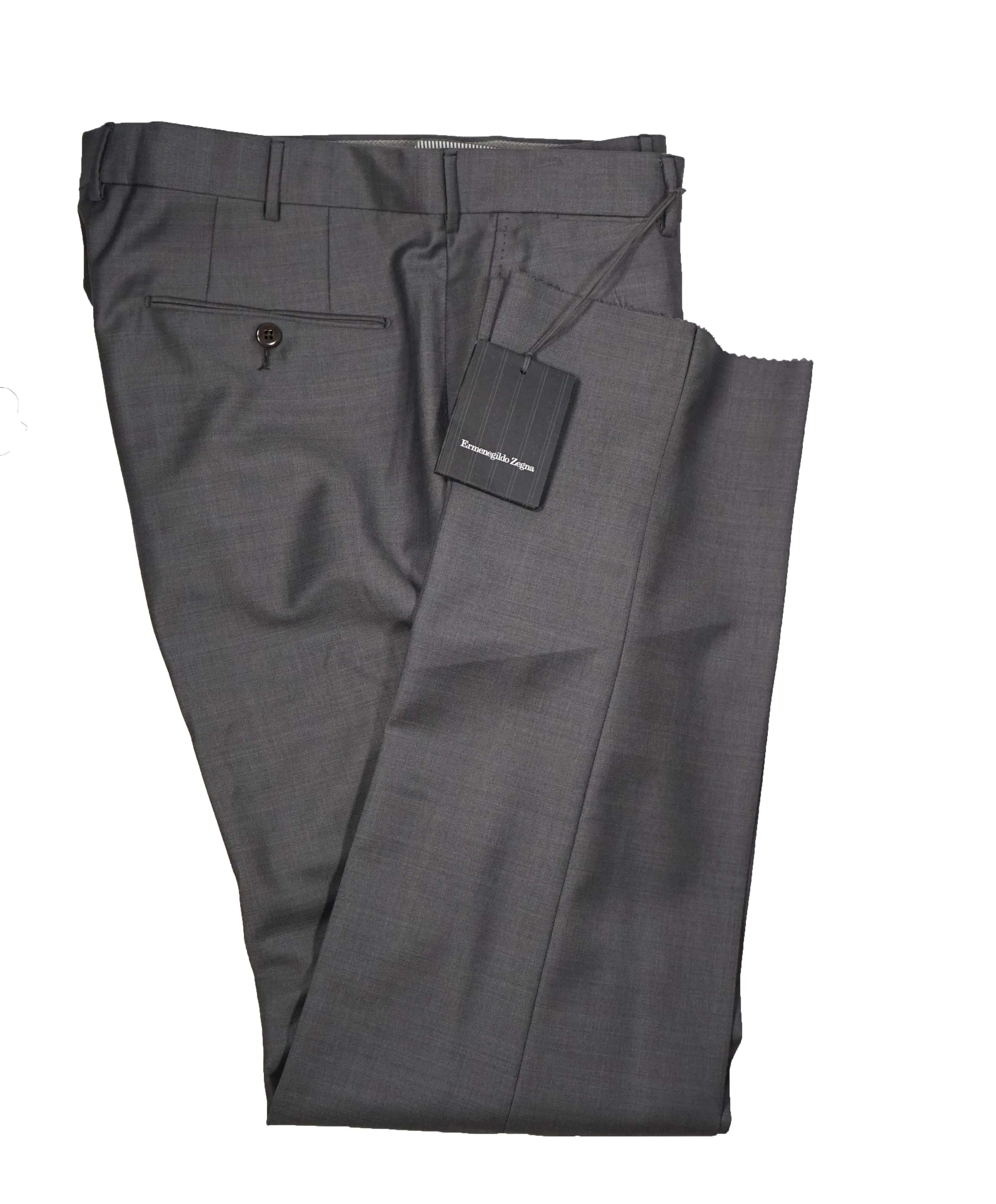 ERMENEGILDO ZEGNA - Medium Gray “TROFEO" Flat Front Wool Trousers  - 35W