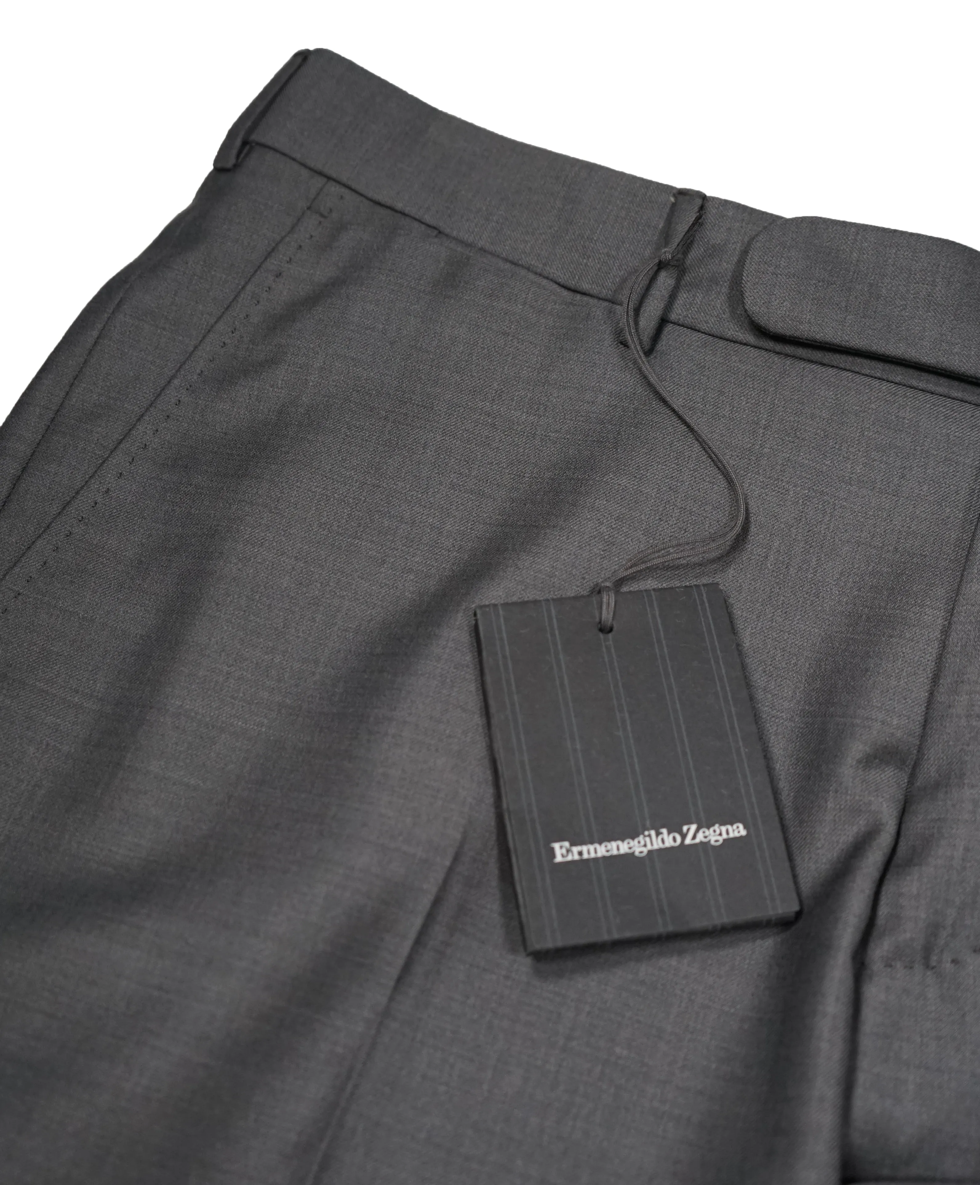 ERMENEGILDO ZEGNA - Medium Gray “TROFEO" Flat Front Wool Trousers  - 35W