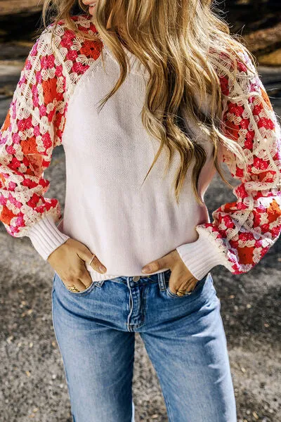 Erya Flower Element Openwork Round Neck Sweater
