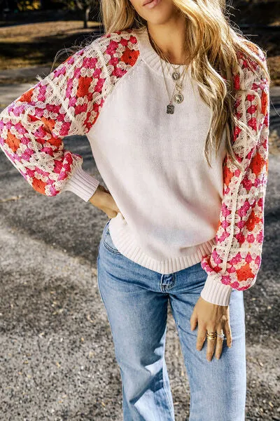 Erya Flower Element Openwork Round Neck Sweater