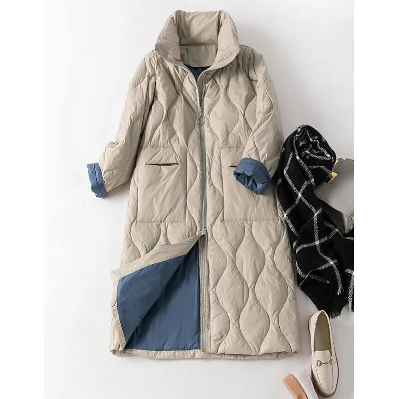 Fashion Warm Coat Blue Casual Slim Puffer Jacket