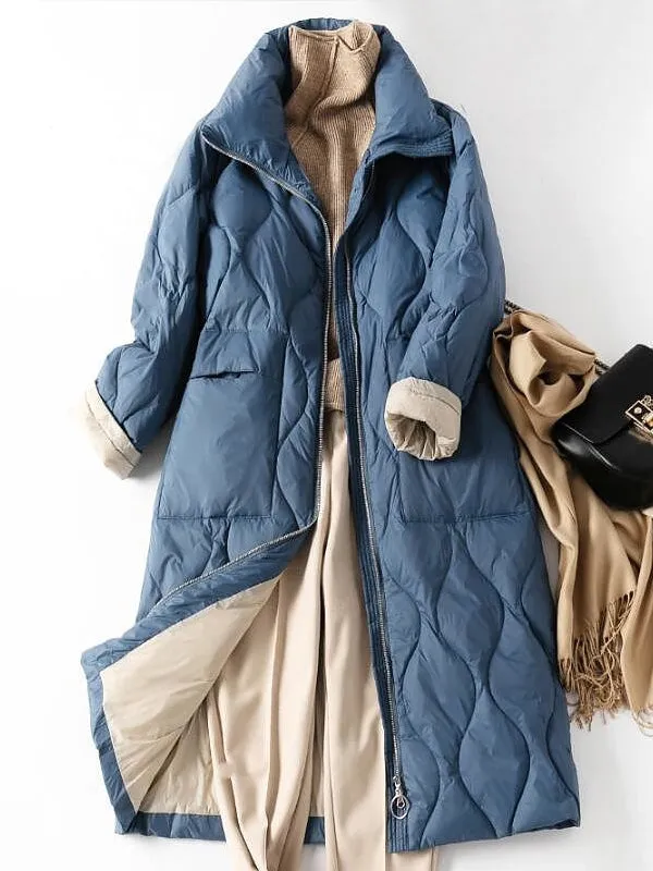Fashion Warm Coat Blue Casual Slim Puffer Jacket