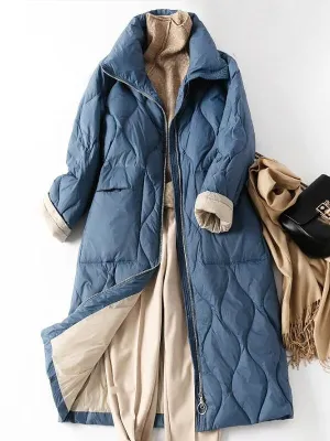 Fashion Warm Coat Blue Casual Slim Puffer Jacket