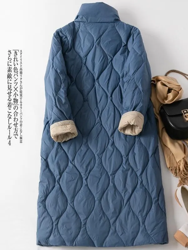 Fashion Warm Coat Blue Casual Slim Puffer Jacket