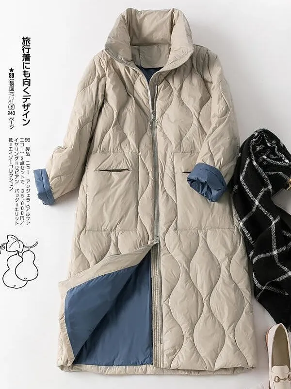 Fashion Warm Coat Blue Casual Slim Puffer Jacket
