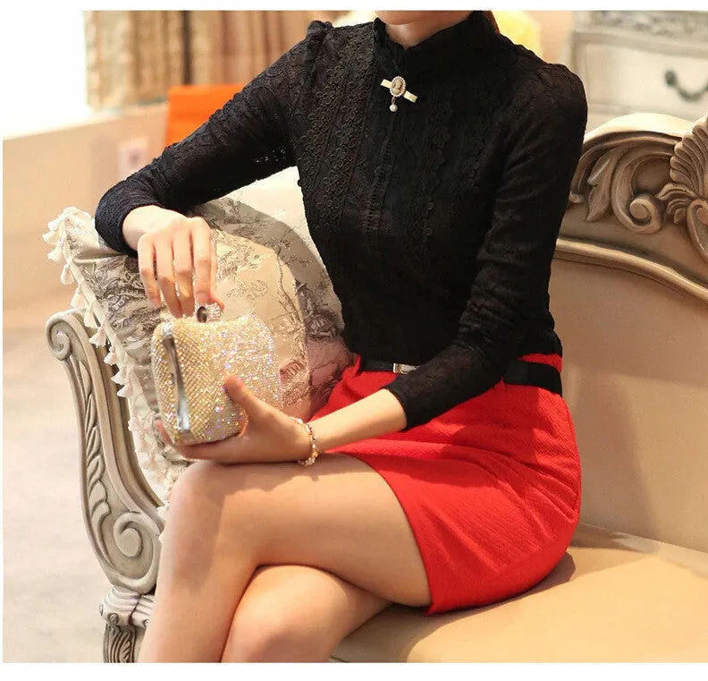 fashion women tops Women Blouses & Shirts Fleece Women Crochet Blouse Lace Shirt 999
