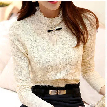 fashion women tops Women Blouses & Shirts Fleece Women Crochet Blouse Lace Shirt 999